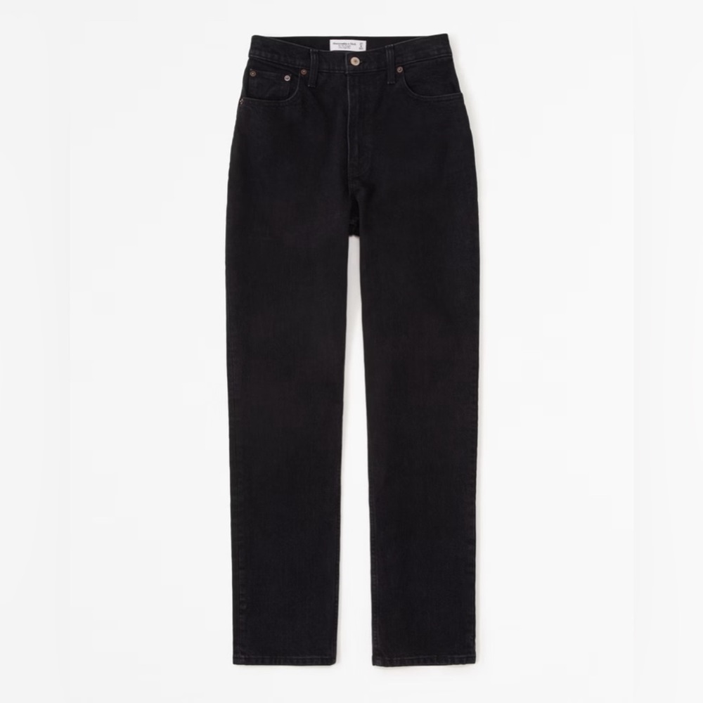 Abercrombie Saturated Black Curve Love Ultra High Rise 90s Straight Jean